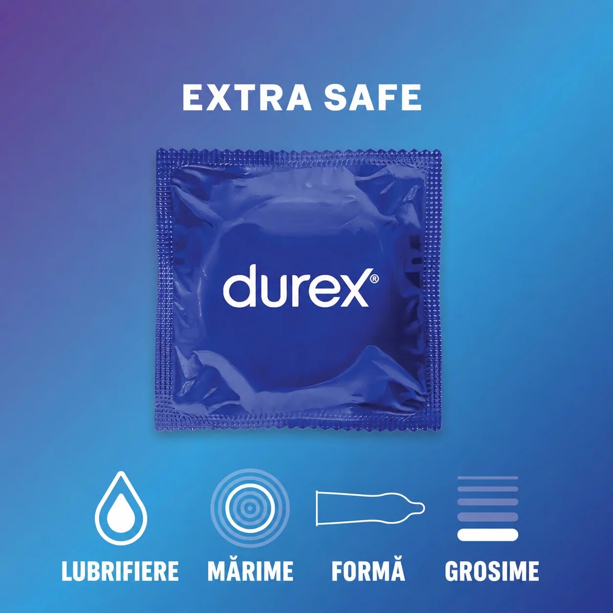 DUREX Prezervative clasice Classic Extra Safe lubrifiate și rezistente 56 mm 1 cutie x 3 buc