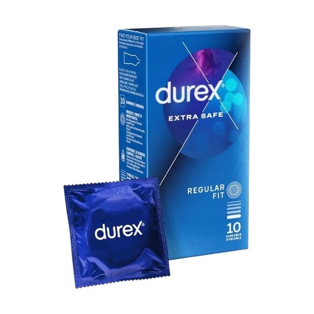 DUREX Prezervative clasice Extra Safe lubrifiate și rezistente 56 mm 1 cutie x 10 buc