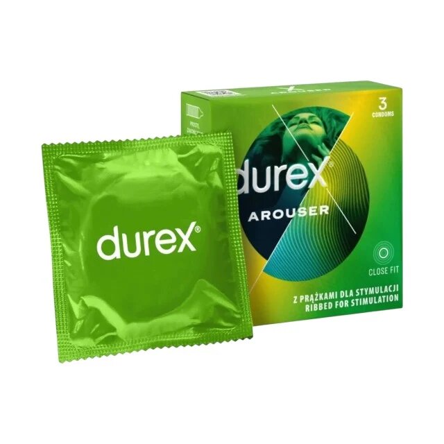 DUREX Prezervative cu striații Arouser din latex texturate pentru stimulare intensificată diametru 53 mm 3 bucăți