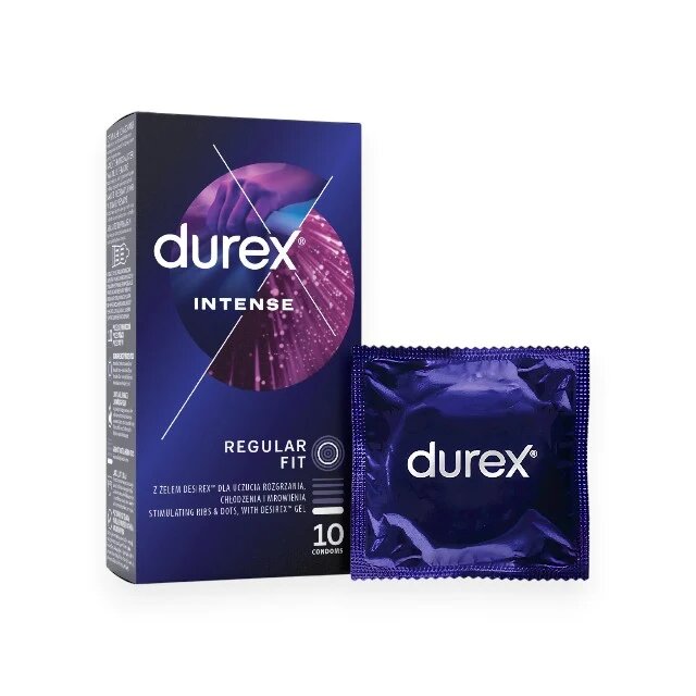 DUREX Prezervative cu striatii Intense cu efect de stimulare clitoridiana si intensificare orgasm feminin 56 mm 1 cutie x 10 buc