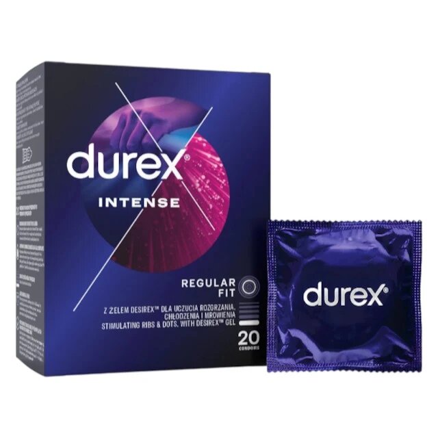 DUREX Prezervative cu striații Intense cu efect de stimulare clitoridiană și intensificare orgasm feminin 56 mm 20 buc