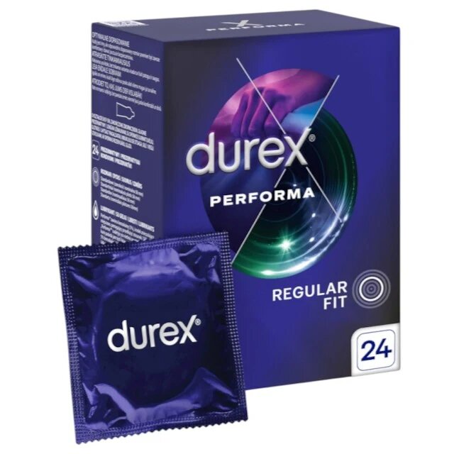 DUREX Prezervative Performa Regular Fit din latex efect de întârziere ejaculare 56 mm 1 cutie x 24 buc