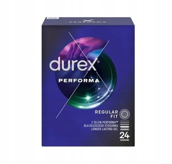 DUREX Prezervative Performa Regular Fit din latex efect de întârziere ejaculare 56 mm 1 cutie x 24 buc