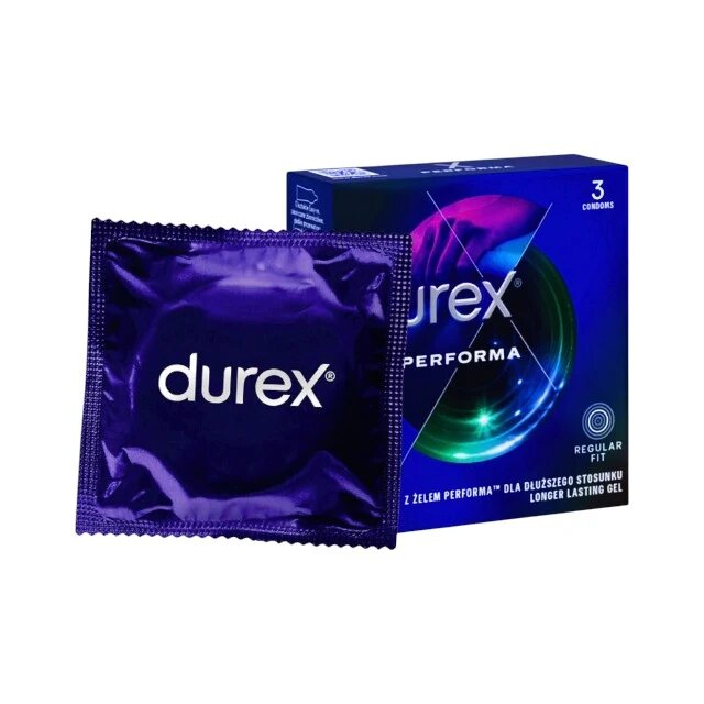 DUREX Prezervative Performa Regular Fit din latex efect de întârziere ejaculare 56 mm 1 cutie x 3 buc