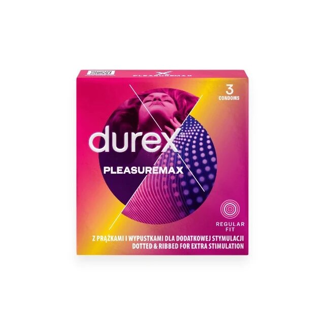 DUREX Prezervative Pleasure Max cu puncte și striații pentru senzație intensă din latex diametru 56 mm 3 buc