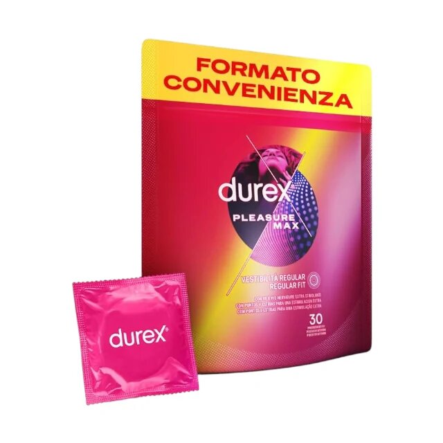 DUREX Prezervative Pleasure Max cu puncte și striații pentru senzație intensă din latex diametru 56 mm 30 buc
