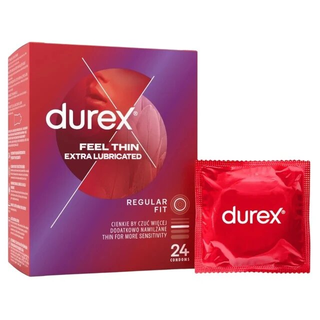 DUREX Prezervative ultra subțiri Thin Feel Extra Lubrifiate 56 mm 1 cutie x 24 buc