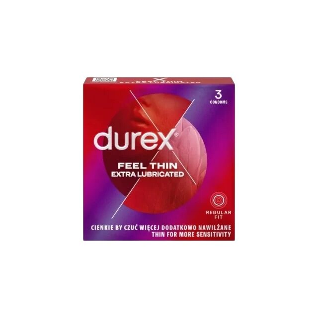 DUREX Prezervative ultra subțiri Thin Feel Extra Lubrifiate 56 mm 1 cutie x 3 buc