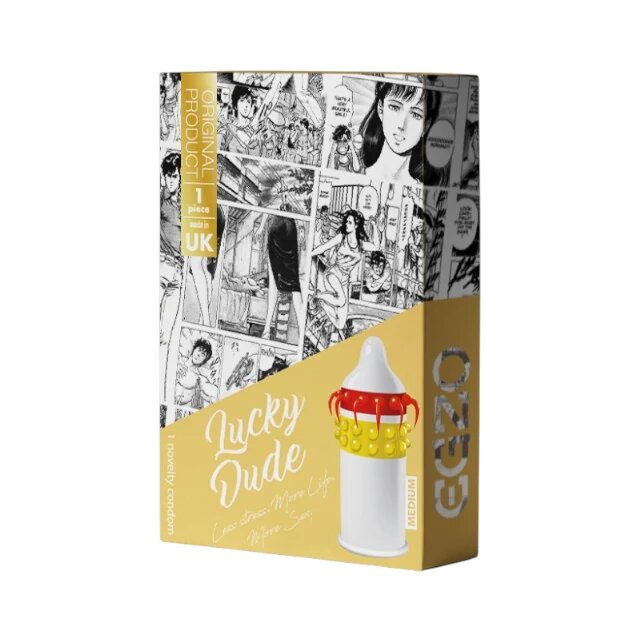 EGZO Prezervativ stimulator Lucky Dude Orange - Medium cu bile și texturi proeminente din latex diametru 52 mm 1 buc.