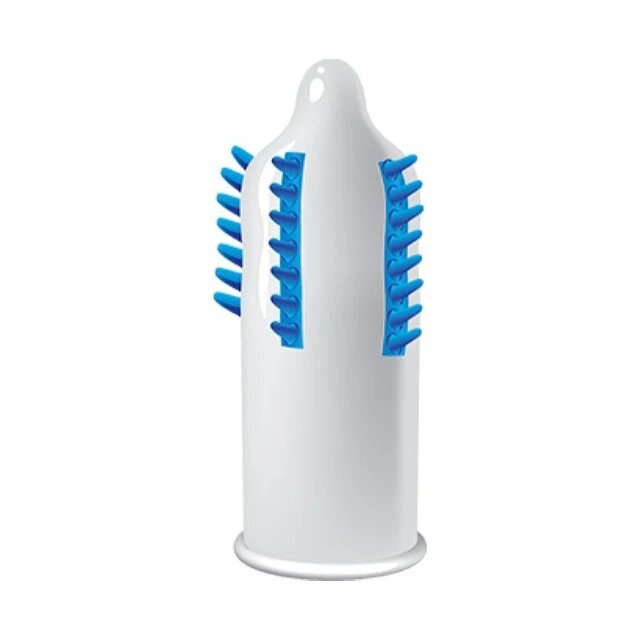 EGZO Prezervativ stimulator Tough Cat Blue - Medium cu texturi proeminente din latex diametru 52 mm 1 buc