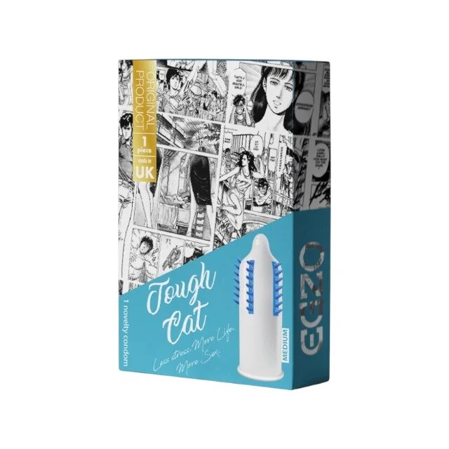 EGZO Prezervativ stimulator Tough Cat Blue - Medium cu texturi proeminente din latex diametru 52 mm 1 buc