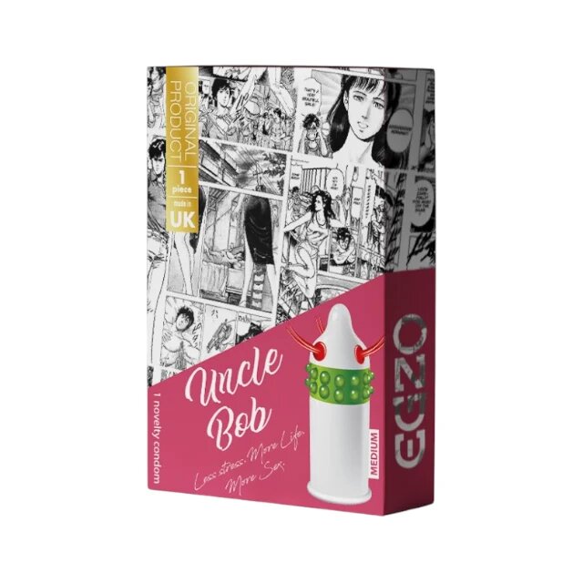 EGZO Prezervativ stimulator Uncle Bob Pink - Medium cu bile și texturi proeminente din latex diametru 52 mm 1 buc.