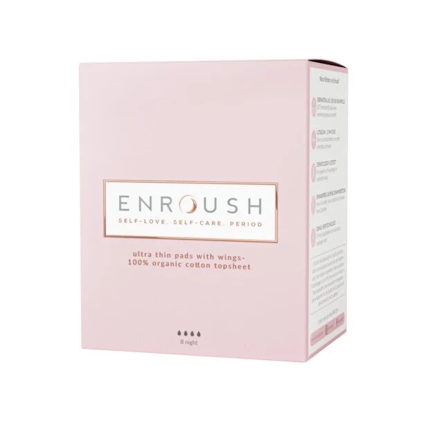 ENROUSH Absorbante Ultra Thin Pads Noapte cu bumbac 100% organic ultra-subțiri pentru flux abundent hipoalrgenice 8 buc