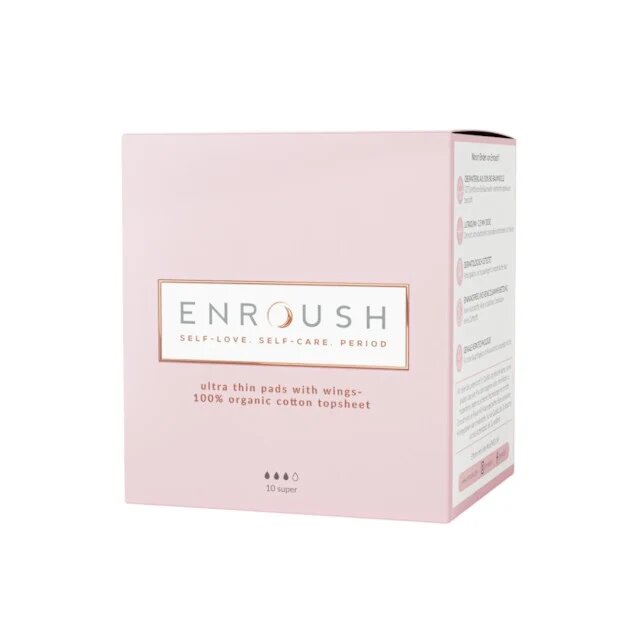 ENROUSH Absorbante Ultra Thin Pads Super cu bumbac 100% organic ultra-subțiri pentru flux mediu hipoalrgenice 10 buc
