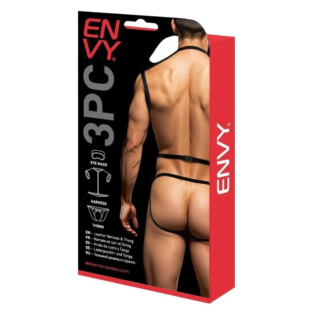 ENVY Set lenjerie pentru barbati - Wetlook Chest Harness 3 piese negru M/L