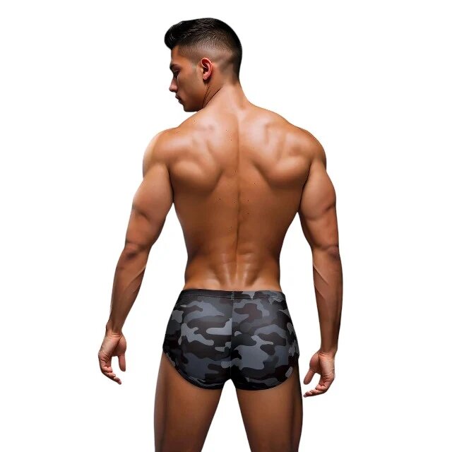 ENVY Slip de înot bărbați Camo Trunks with Dog Tag design camuflaj cu colier de soldat gri închis și negru mărime M/L