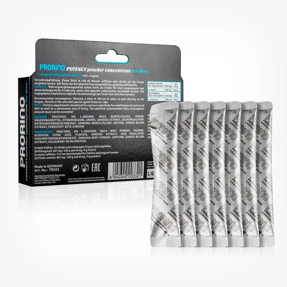 ERO Set plicuri pudră afrodisiacă BY HOT Prorino Black Line Potency pentru potență și susținerea erecției 7 buc