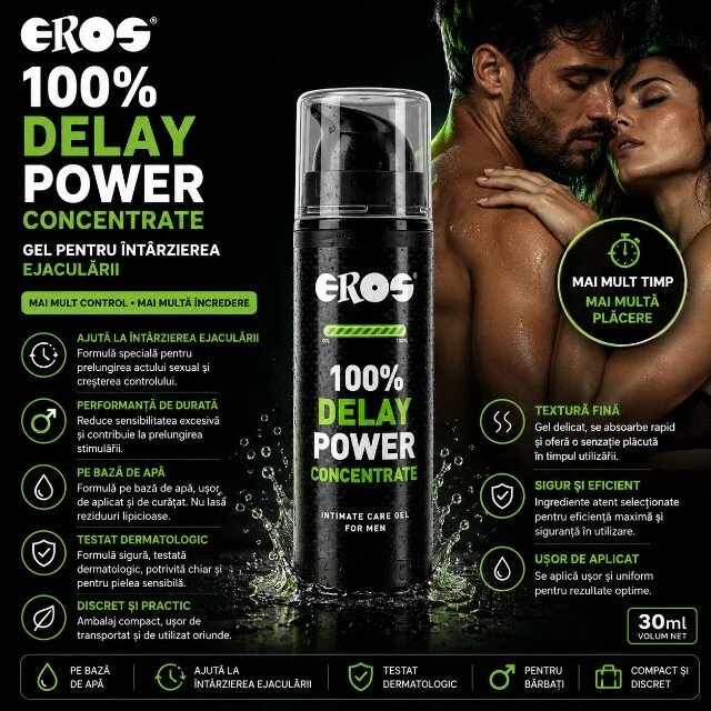 Eros Gel Delay Power Concentrate ajută la întârzierea ejaculării pe bază de apă testat dermatologic 30 ml