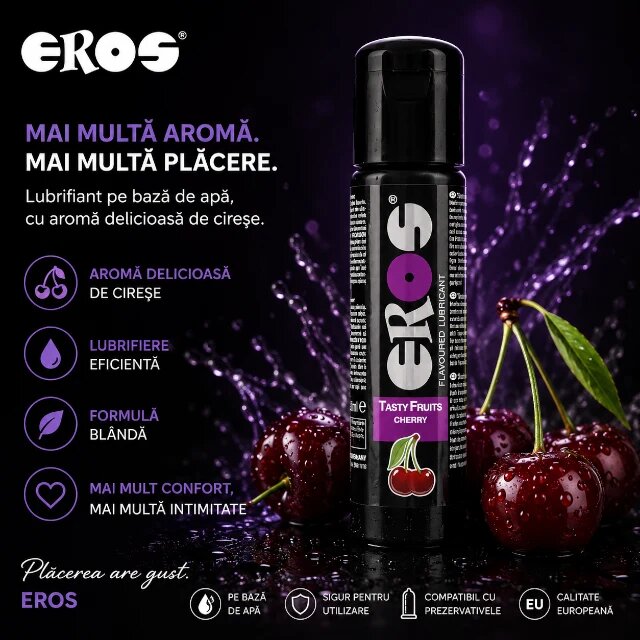 Eros Lubrifiant cu aromă Tasty Fruits Cherry pe bază de apă fără parabeni aromă de cireșe 100 ml