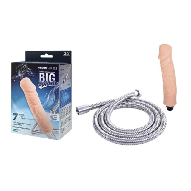 EXCELLENT POWER Duș anal Big Splash 7 Inch în formă de dildo realist cu furtun inclus atașare ușoară la robinet culoarea pielii