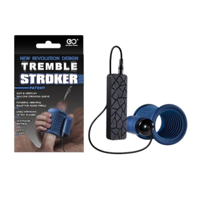 EXCELLENT POWER Masturbator Tremble Stroker cu vibrator bullet inclus control prin telecomandă 10 funcții de vibrație albastru