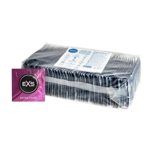 EXS Prezervative Extra Thick din latex lubrifiate groase și rezistente diametru 53 ± 2 mm 100 buc