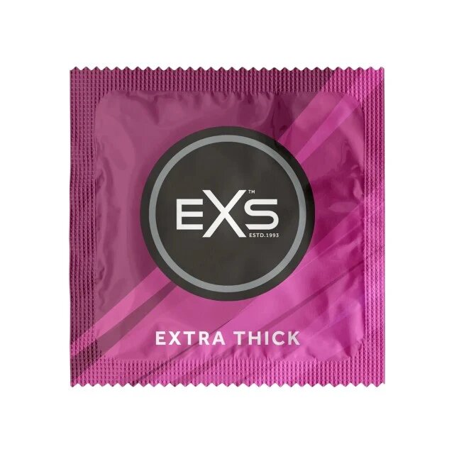 EXS Prezervative Extra Thick din latex lubrifiate groase și rezistente diametru 53 ± 2 mm 100 buc