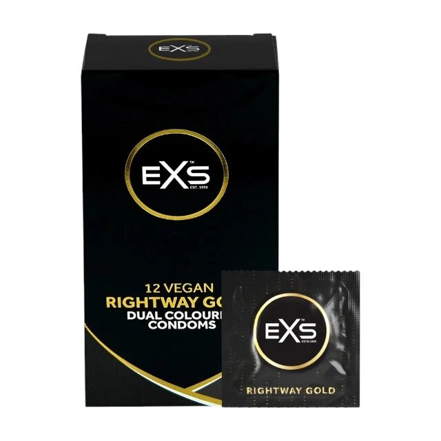 EXS Prezervative Rightway Gold - Dual Coloured Condoms din latex culoare alb cu auriu 12 bucăți