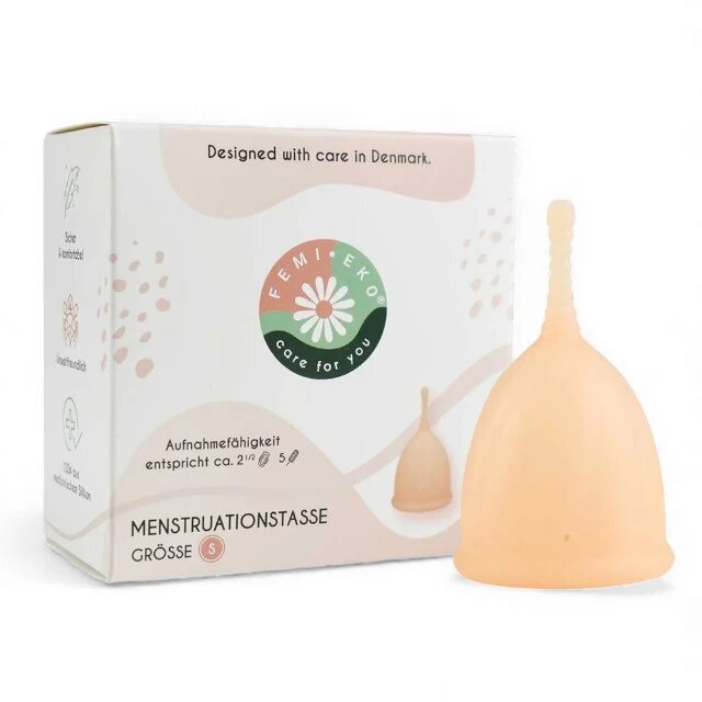 FEMI.EKO Cupe menstruale ® din silicon medical protecție până la 12 ore mărime S bej