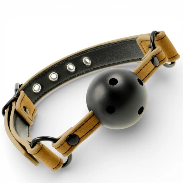 Fetish Submissive Căluș Breathable Gag pentru jocuri erotice BDSM cu bilă din neopren culoare maro