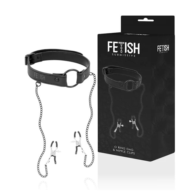 Fetish Submissive Gag cu inel pentru gură și cleme pentru sâni