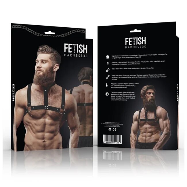 Fetish Submissive Ham barbatesc ajustabil ATTITUDE pentru piept cu choker din piele ecologica