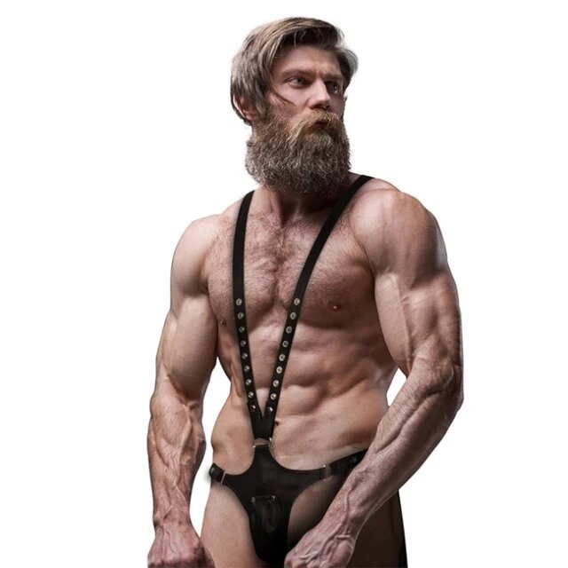 Fetish Submissive Ham bărbătesc ATTITUDE V-shape cu chilot din piele ecologică