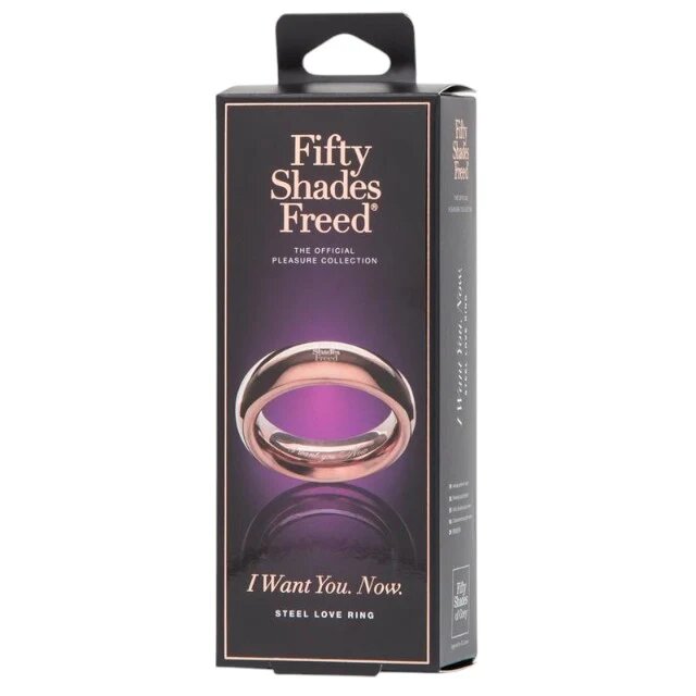 FIFTY SHADES FREED Inel pentru penis I want you now din oțel rigid rezistent la apă culoare auriu