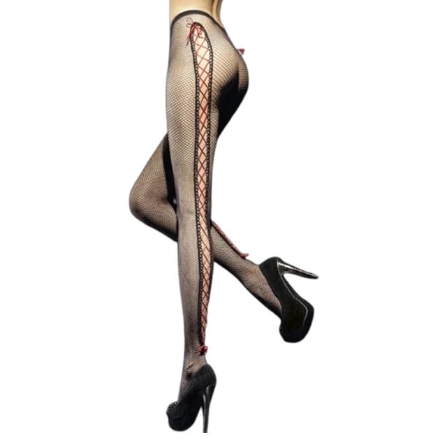 FIORE Dresuri sexy HOSIERY Invito Tights design din plasă tip corset grosime 40 den culoare negru cu roșu mărime 3 (O5010)