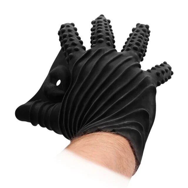 FIST IT BY SHOTS Mănușă erotică Masturbation Glove din silicon cu striații și orificiu pentru masturbare culoarea negru