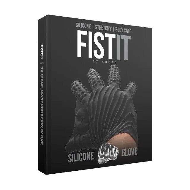 FIST IT BY SHOTS Mănușă erotică Masturbation Glove din silicon cu striații și orificiu pentru masturbare culoarea negru