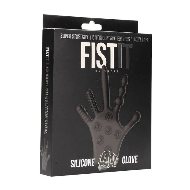 FIST IT BY SHOTS Mănușă erotică Stimulation Glove din silicon cu texturi diverse pentru stimulare vaginală și anală negru