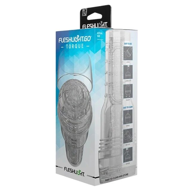 FLESHLIGHT Masturbator manual GO Torque canal texturat pentru simulare vaginală realistă lungime 18 cm transparent
