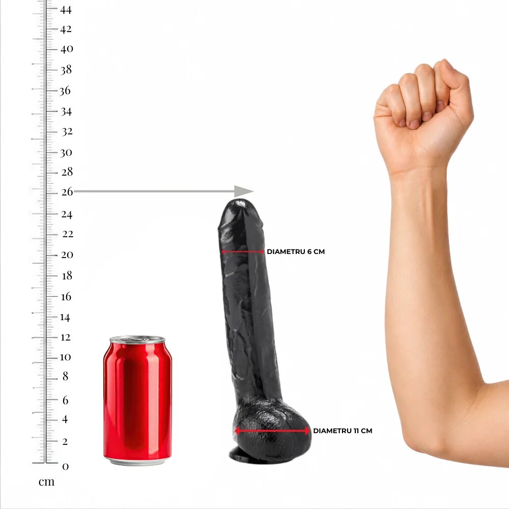 GANGBANGSTER Dildo gros SUMMUM by Broke textură realistă bază cu ventuză pentru fixare diametru 6 cm lungime inserabilă 26 cm negru