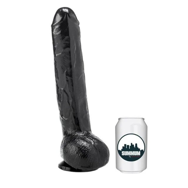 GANGBANGSTER Dildo gros SUMMUM by Broke textură realistă bază cu ventuză pentru fixare diametru 6 cm lungime inserabilă 26 cm negru