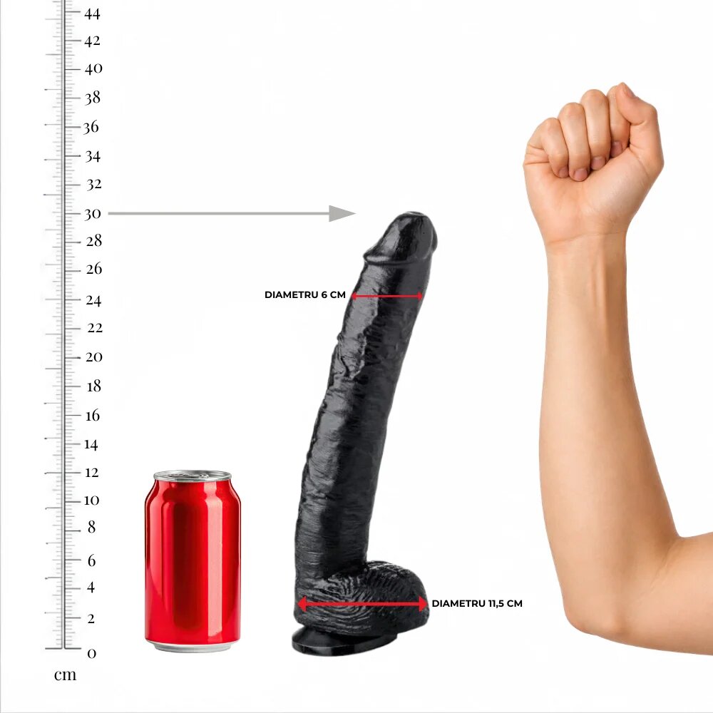 GANGBANGSTER Dildo gros SUMMUM by Eso Yo textură realistă bază cu ventuză pentru fixare diametru 6 cm lungime inserabilă 30 cm negru