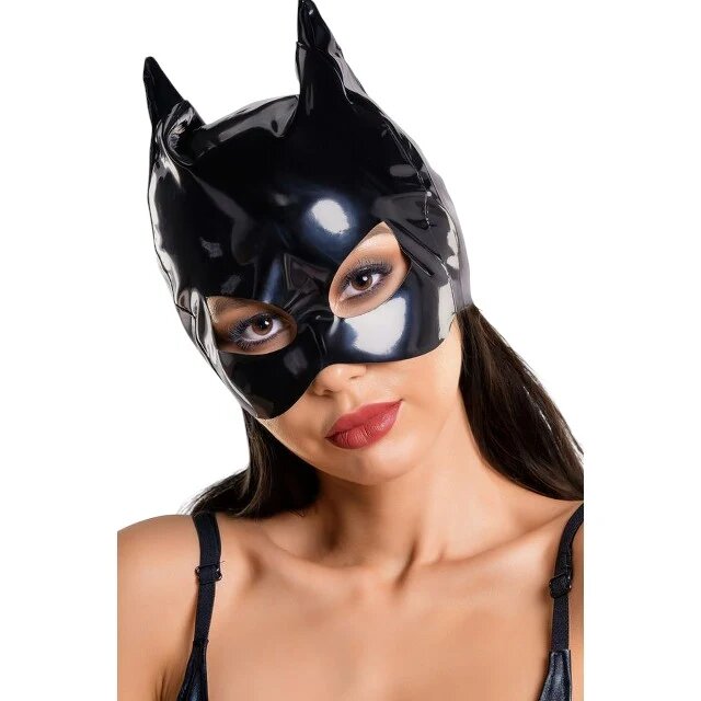 Glossy Mască pisică Wetlook Ann Cat Mask design sexy inspirat de Catwoman pentru jocuri erotice negru mărime universală