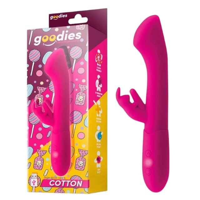 GOODIES Vibrator rabbit Cotton 10 funcții de vibrație motor puternic și silențios din silicon premium lungime totală 19 cm roz