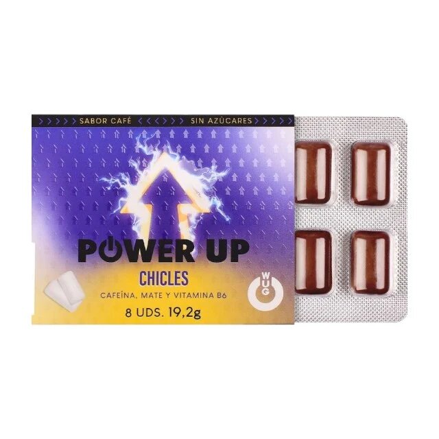  Gumă de mestecat WUG Power Up poate ajuta la reducerea oboselii și la reglarea activității hormonale cu cafeină vitamina B6 aromă de cafea fără gluten 8 buc