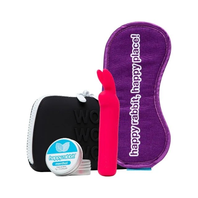 Happy Rabbit Set Clitoral Pleasure Kit pentru jocuri erotice cu vibrator bullet și mască pentru ochi geantă de călătorie inclusă