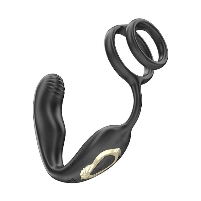 IBIZA Inel dublu de penis cu vibrator anal Wiggle Wearable Vibrator control prin telecomandă 10 funcții de rotație negru
