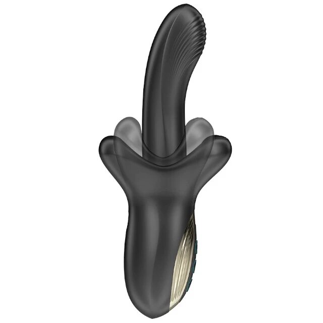 IBIZA Vibrator dublu Biting and Thrusting Vibrator 10 funcții de mușcături 10 funcții de penetrare automată negru