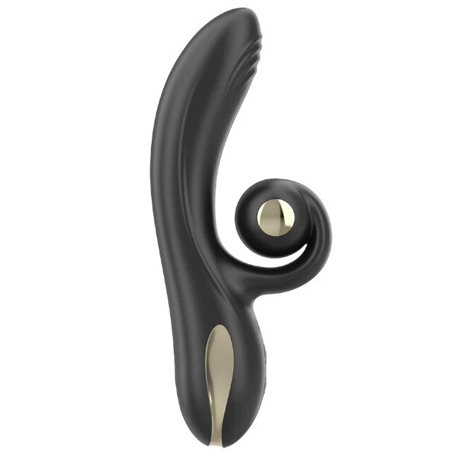 IBIZA Vibrator dublu Twister Vibrator cu stimulator clitoris curbat 10 funcții de rotație 10 funcții de vibrație negru