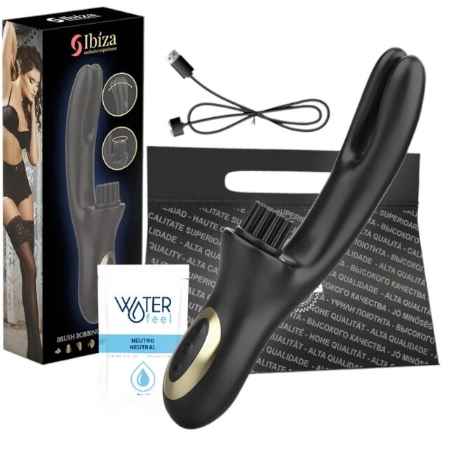 IBIZA Vibrator rabbit Brush Bobbing Vibrator din silicon hipoalergenic 10 funcții de vibrație 7 funcții de mișcare negru